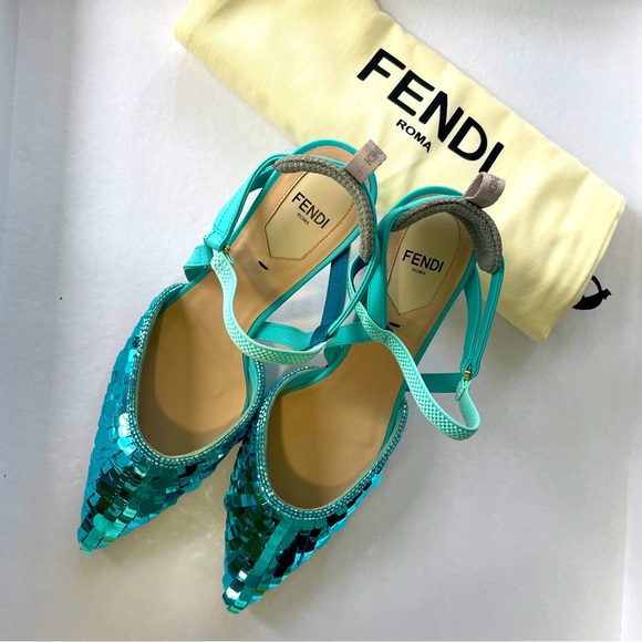FENDI COLIBRI HEELS SHOES BLUE  NEW WITH TICKET - Picture 12 of 13
